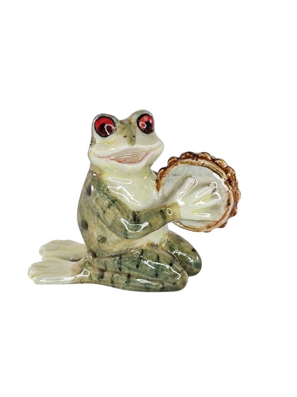 Klima Porcelain Frog Toad Playing Tambourine Miniature Figurine Frog Band